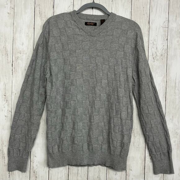 RSRV Enyce Gray Long Sleeve Weave Knit Warm Classic Preppy Professor Sweater - Picture 1 of 9